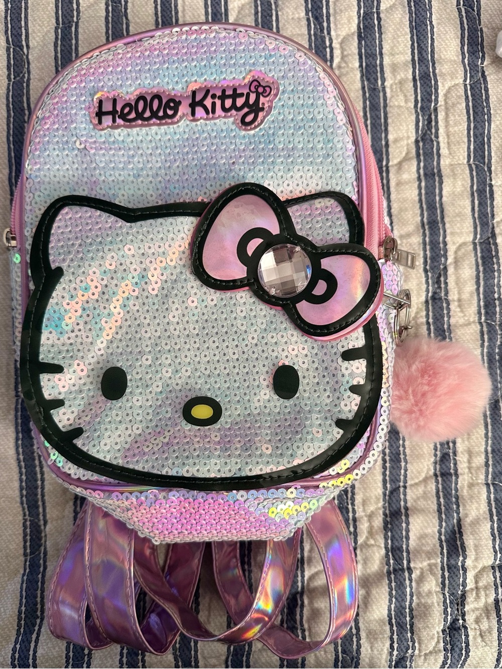 Sanrio Hello Kitty Iridescent Sequin Mini Backpack Pink Holographic Gem Bow